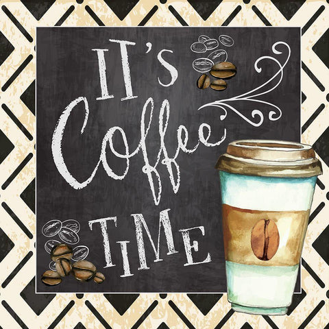 Coffee Time Black Ornate Wood Framed Art Print with Double Matting by ND Art