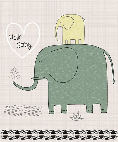 Hello Baby Elephant White Modern Wood Framed Art Print with Double Matting by ND Art