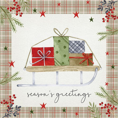 Seasons Greetings Black Modern Wood Framed Art Print with Double Matting by ND Art