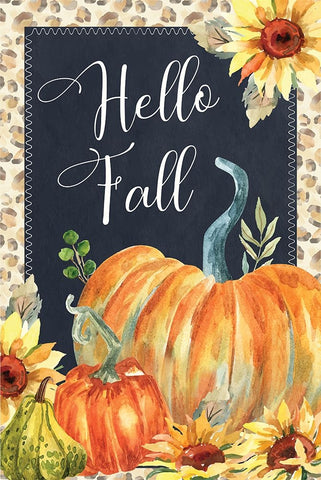 Hello Fall White Modern Wood Framed Art Print with Double Matting by ND Art