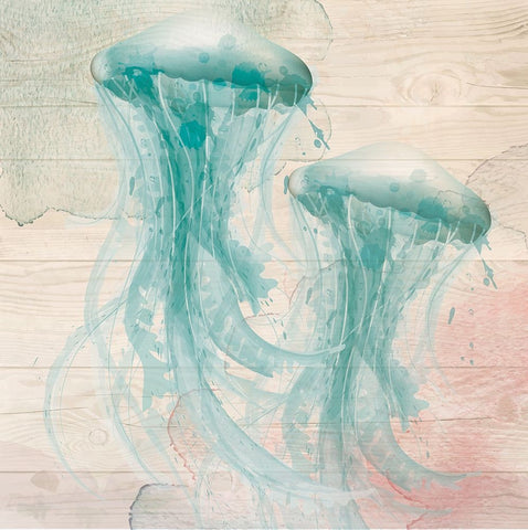 Jellyfish White Modern Wood Framed Art Print with Double Matting by ND Art