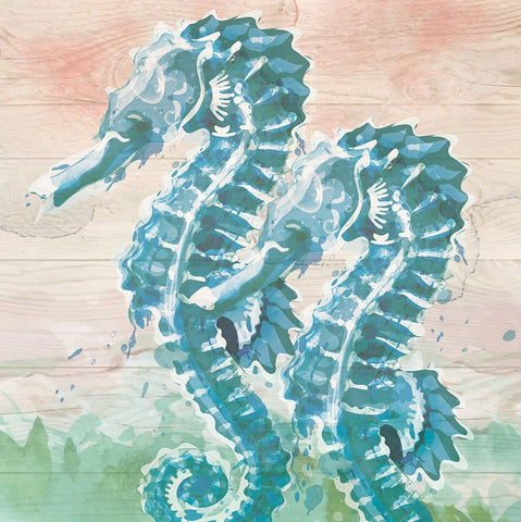 Sea Horses Black Modern Wood Framed Art Print by ND Art