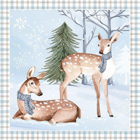 Winter Deer White Modern Wood Framed Art Print by ND Art