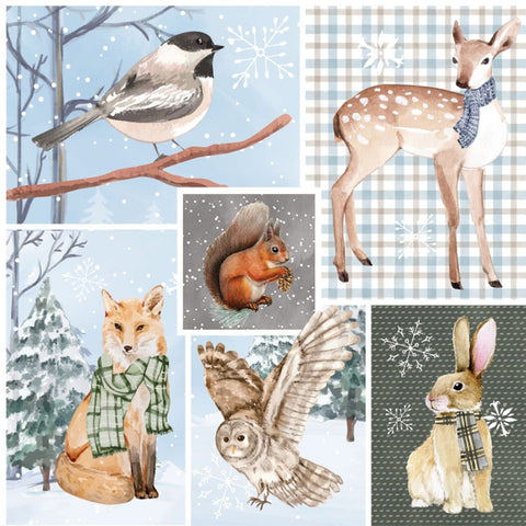 Winter Woodland Animals Black Ornate Wood Framed Art Print with Double Matting by ND Art