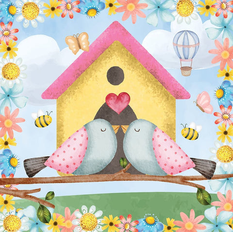 Love Birds White Modern Wood Framed Art Print with Double Matting by ND Art