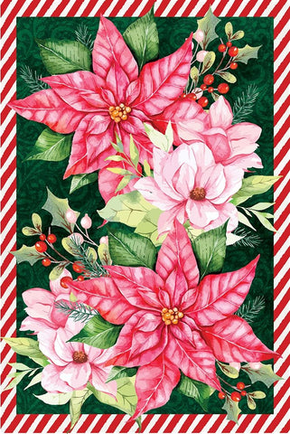 Poinsettias Black Ornate Wood Framed Art Print with Double Matting by ND Art