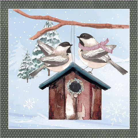 Winter Chickadees Black Modern Wood Framed Art Print with Double Matting by ND Art