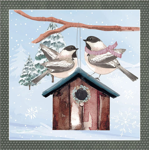 Winter Chickadees Black Ornate Wood Framed Art Print with Double Matting by ND Art
