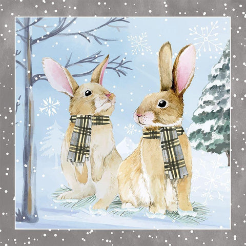 Snow Bunnies White Modern Wood Framed Art Print by ND Art