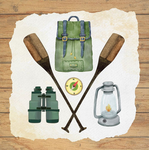 Camp Gear White Modern Wood Framed Art Print with Double Matting by ND Art