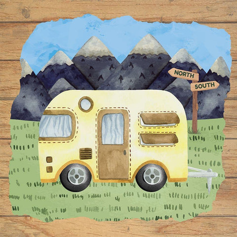 Camper Black Modern Wood Framed Art Print with Double Matting by ND Art