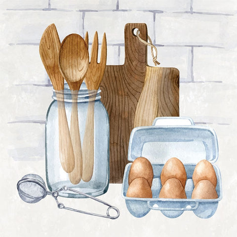 Kitchen Scene White Modern Wood Framed Art Print with Double Matting by ND Art