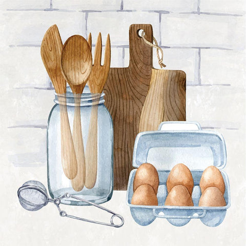 Kitchen Scene Black Modern Wood Framed Art Print with Double Matting by ND Art