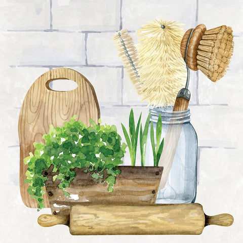 Kitchen Scene II White Modern Wood Framed Art Print with Double Matting by ND Art