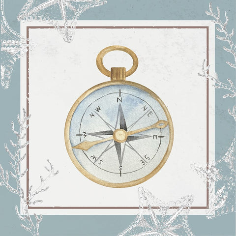 Compass White Modern Wood Framed Art Print with Double Matting by ND Art