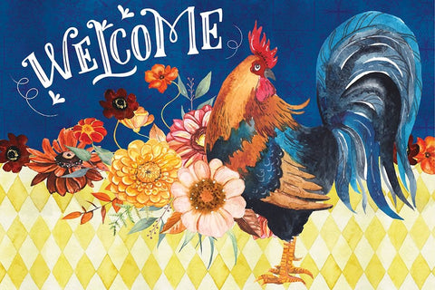 Welcome Rooster White Modern Wood Framed Art Print with Double Matting by ND Art