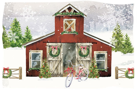 Country Christmas Barn II White Modern Wood Framed Art Print with Double Matting by ND Art