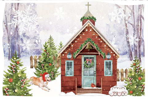 Country Christmas Church II Black Modern Wood Framed Art Print by ND Art