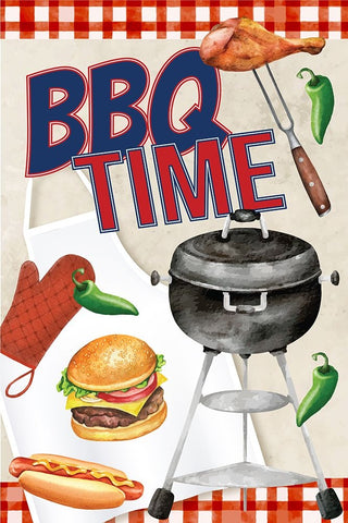 BBQ Time White Modern Wood Framed Art Print with Double Matting by ND Art