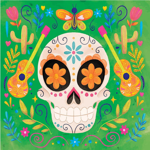 Day of the Dead Black Ornate Wood Framed Art Print with Double Matting by ND Art