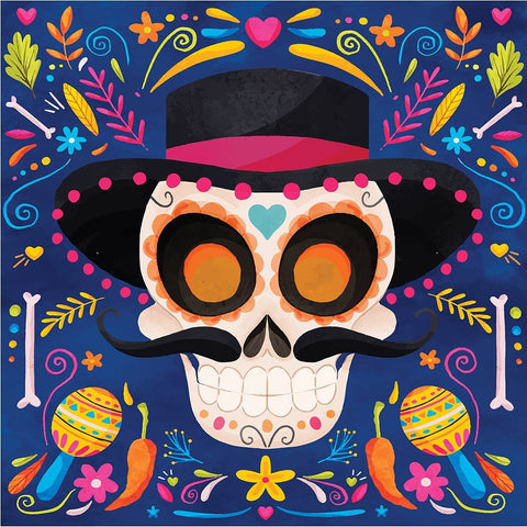 Day of the Dead II Black Modern Wood Framed Art Print by ND Art