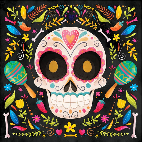 Day of the Dead IV White Modern Wood Framed Art Print with Double Matting by ND Art