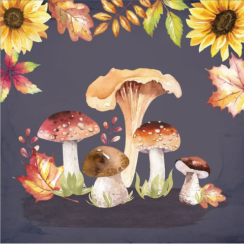 Mushrooms White Modern Wood Framed Art Print with Double Matting by ND Art