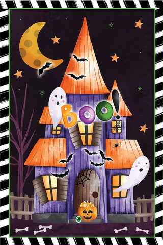 Haunted House Black Ornate Wood Framed Art Print with Double Matting by ND Art