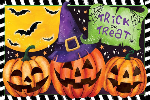 Trick or Treat Pumpkins White Modern Wood Framed Art Print with Double Matting by ND Art