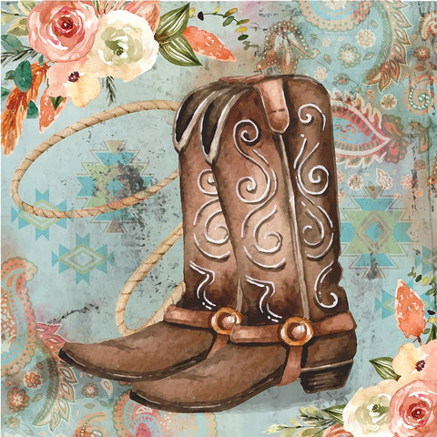 Cowboy Boots White Modern Wood Framed Art Print with Double Matting by ND Art
