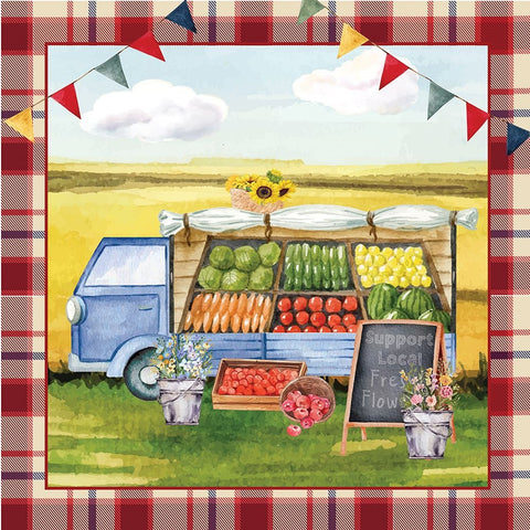 Farmers Market Van White Modern Wood Framed Art Print with Double Matting by ND Art