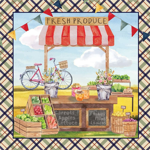 Farmers Market Stand White Modern Wood Framed Art Print with Double Matting by ND Art