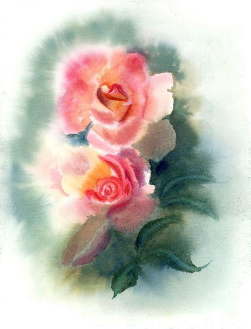 Peach Rose Black Ornate Wood Framed Art Print with Double Matting by Shefranov, Olga