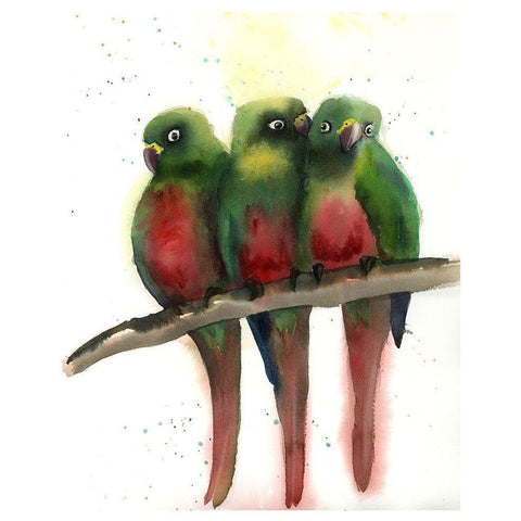 Green Parrots Gold Ornate Wood Framed Art Print with Double Matting by Shefranov, Olga