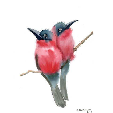 Red Bird Buddies Gold Ornate Wood Framed Art Print with Double Matting by Shefranov, Olga