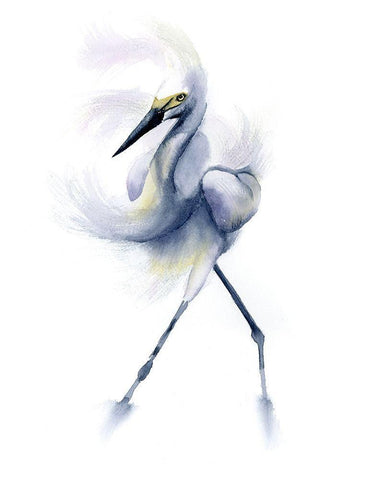 Dancing Crane White Modern Wood Framed Art Print with Double Matting by Shefranov, Olga