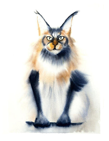 Wild Cat White Modern Wood Framed Art Print with Double Matting by Shefranov, Olga