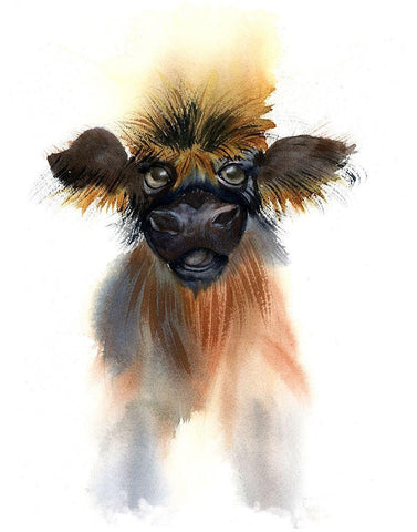 Calf Black Ornate Wood Framed Art Print with Double Matting by Shefranov, Olga