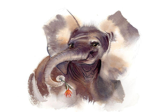 Elephant III White Modern Wood Framed Art Print with Double Matting by Shefranov, Olga