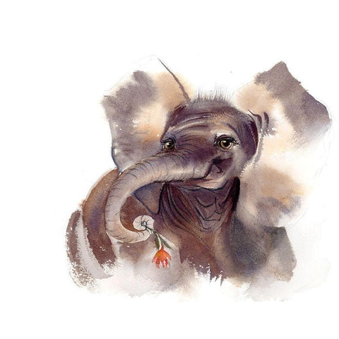 Elephant III White Modern Wood Framed Art Print by Shefranov, Olga