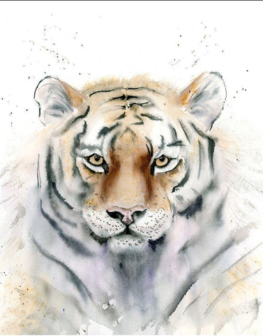 Tiger III White Modern Wood Framed Art Print with Double Matting by Shefranov, Olga