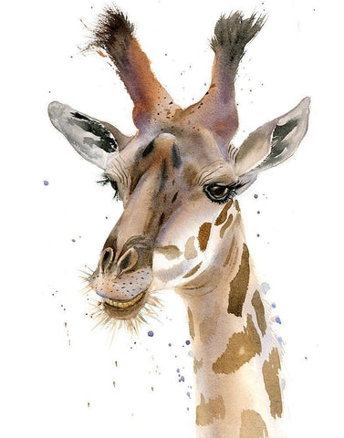 Giraffe White Modern Wood Framed Art Print with Double Matting by Shefranov, Olga