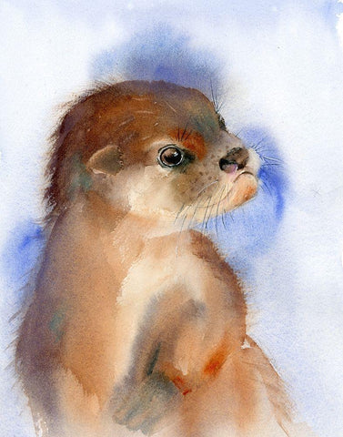 Otter White Modern Wood Framed Art Print with Double Matting by Shefranov, Olga