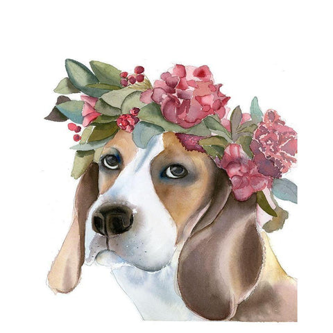 Flower Crown Puppy Gold Ornate Wood Framed Art Print with Double Matting by Shefranov, Olga