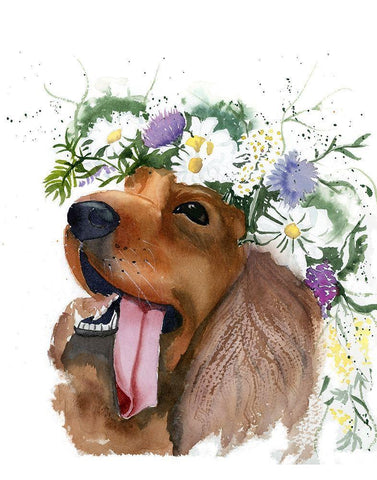 Flower Crown Puppy II Black Ornate Wood Framed Art Print with Double Matting by Shefranov, Olga