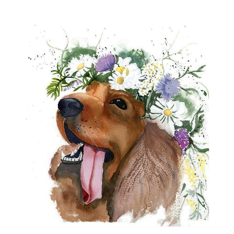 Flower Crown Puppy II Gold Ornate Wood Framed Art Print with Double Matting by Shefranov, Olga