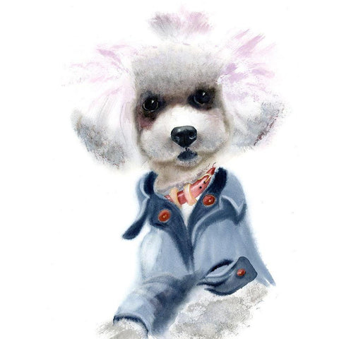 Dog Wearing Clothes Black Modern Wood Framed Art Print by Shefranov, Olga