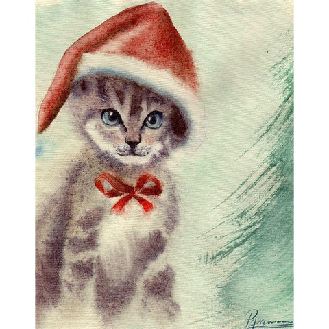 Cat in Hat Black Modern Wood Framed Art Print with Double Matting by Shefranov, Olga