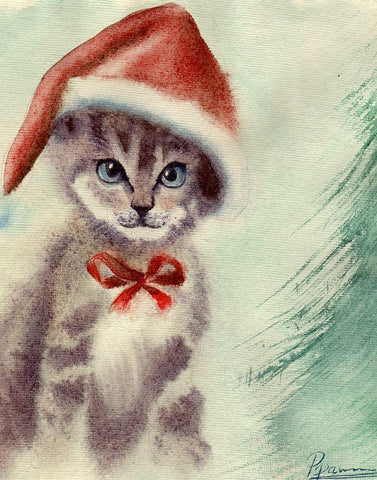 Cat in Hat White Modern Wood Framed Art Print with Double Matting by Shefranov, Olga