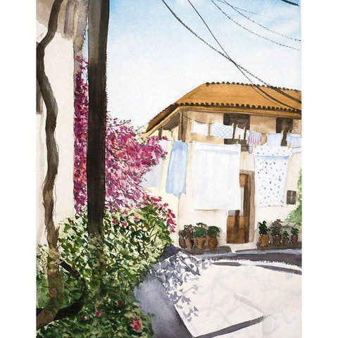 Clothesline White Modern Wood Framed Art Print by Shefranov, Olga